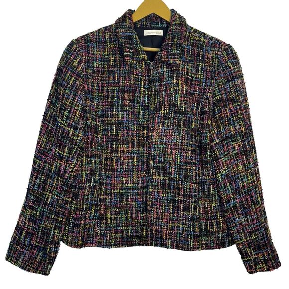 Coldwater Tweed Military Jacket Blazer Size 16 Black Full Zip Preppy Work Modest - Picture 1 of 7